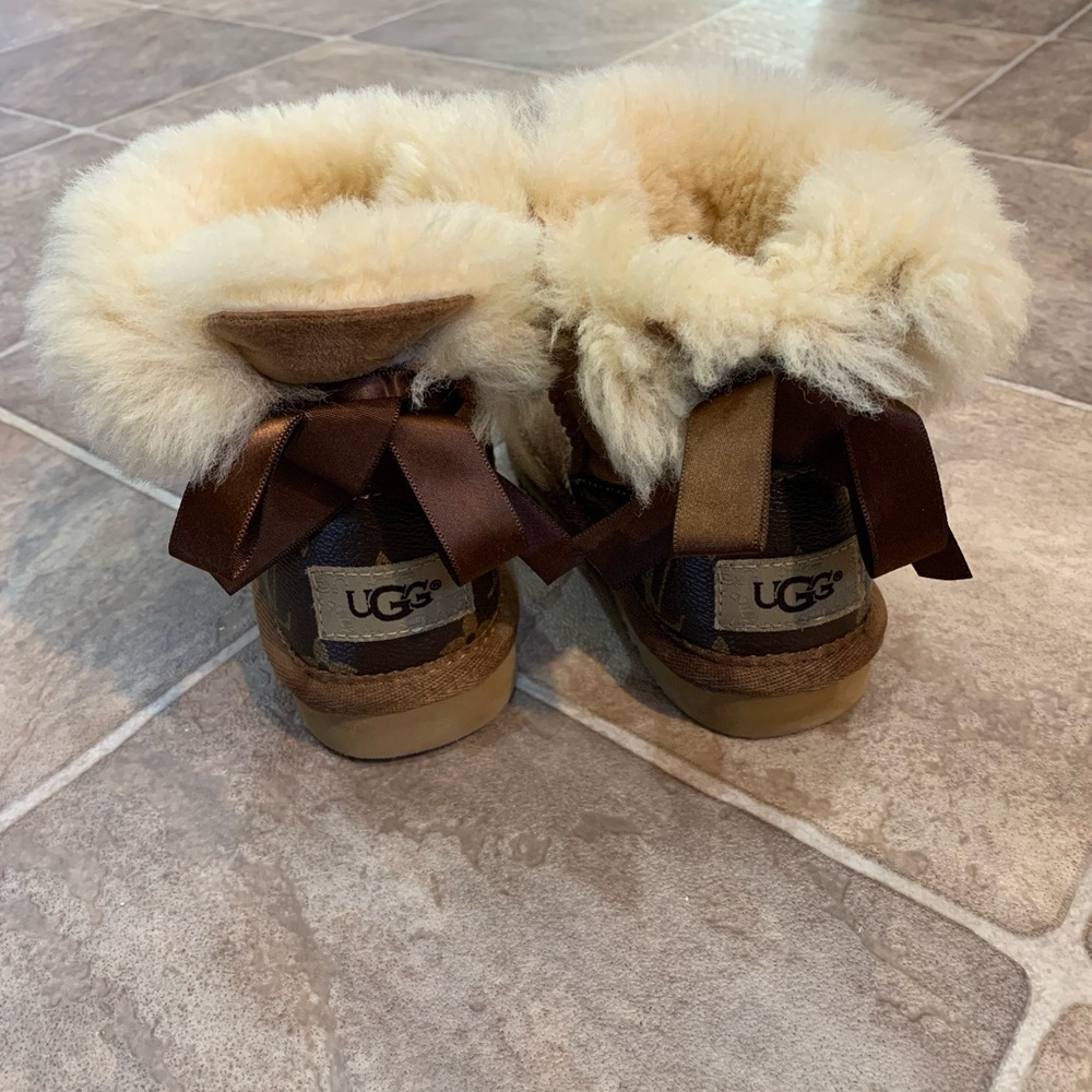 UGG Brown and Cream Shearling Bow Boots